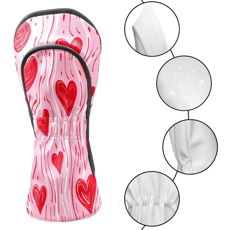 Golf Club Covers PU Leather Waterproof Golf Club Head Covers for Fairway Woods and Driver Wave Heart Driver Cover Suitable for Most Brands
