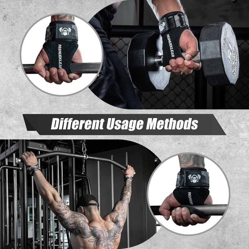 Gym Straps for Weight Lifting - Double Leather Deadlift Straps with Cushion Wrist Loop | Perfect for Men