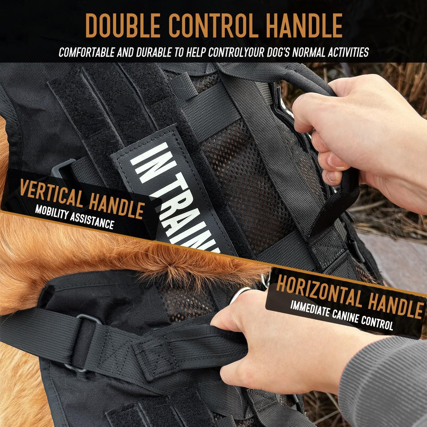 Service Dog Vest - Black Tactical Harness with Military MOLLE, Breathable Mesh & Durable Metal Buckle | Size L for Training & Hiking