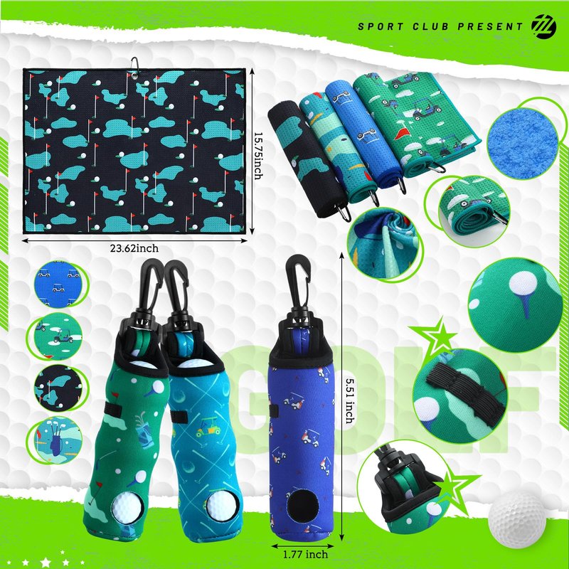 Hahafelt 4 Pack Large Golf Towels with Golf Bags Gift Set 24 x 16 Inch Portable Microfiber Fabric Waffle Pattern Towel with Clip Men Women Birthday Gifts Sports Accessories