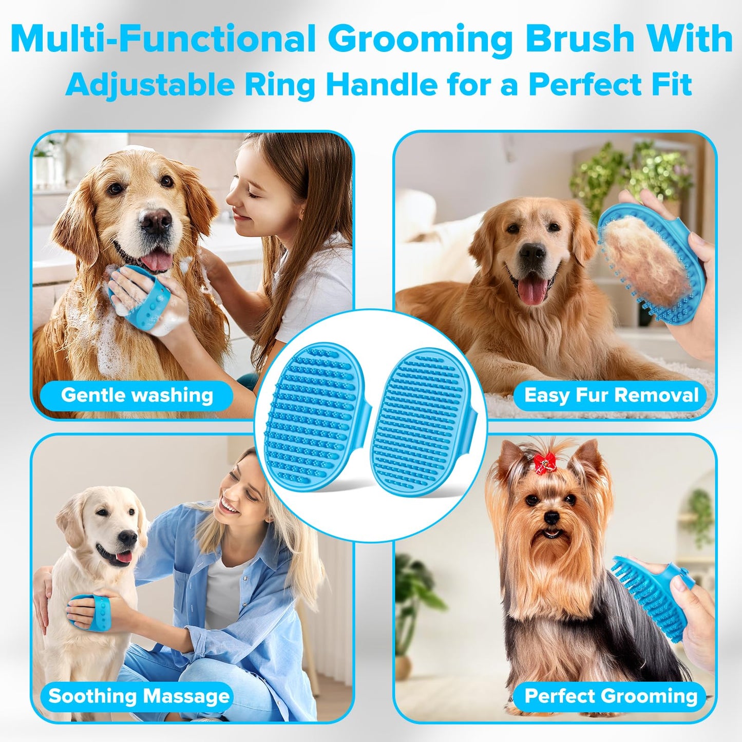 6PCS Grooming & Bath Supplies for Dogs, Cats | Dog Washing Gloves | Dog Bath Brush | Dog Shower Brush | Pet Grooming Gloves | Dog Grooming kit | Pet Supplies for Showerhead & Sprayer (Light Blue)