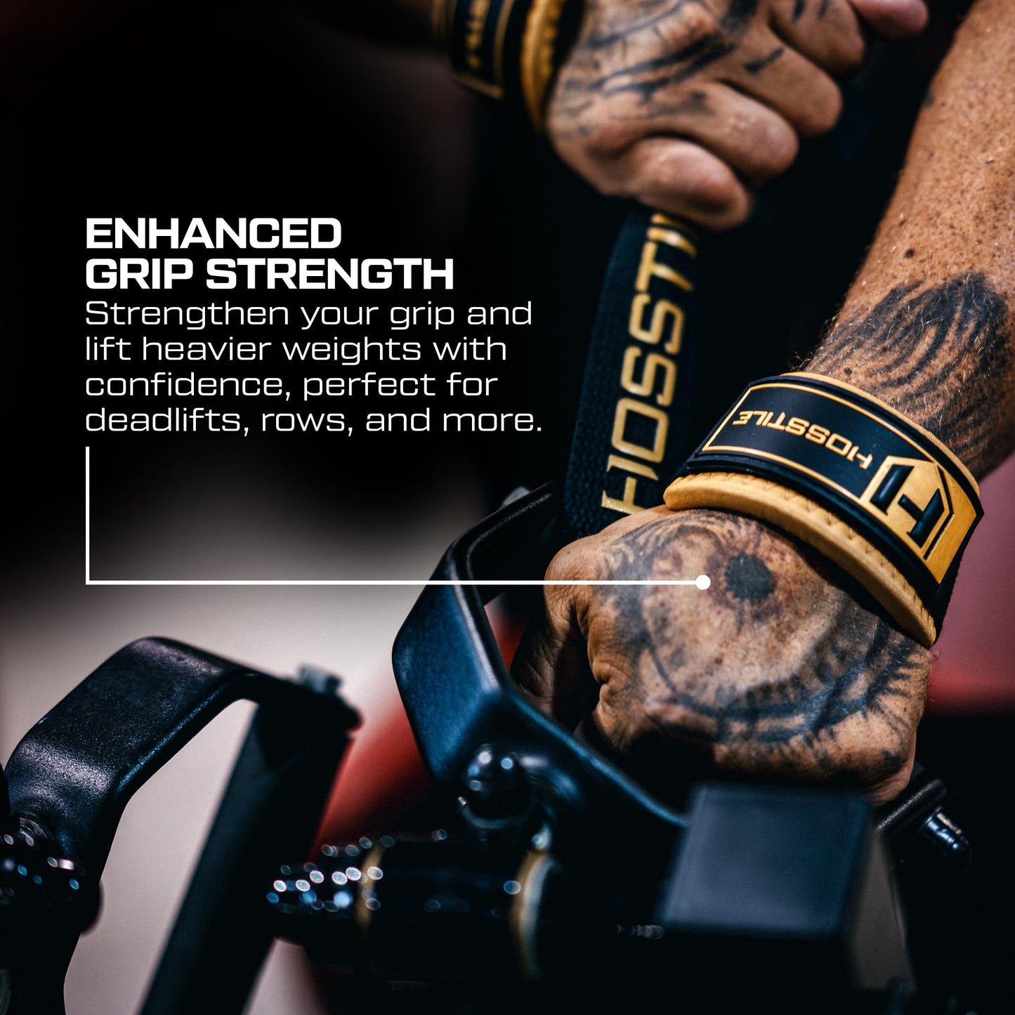 HOSSTILE Padded Lifting Wrist Straps (Pair) - Reinforced Support for Powerlifting, Bodybuilding, Gym Workouts, Strength Training, Deadlifts & Fitness Workouts - Extra Long, Durable, Adjustable