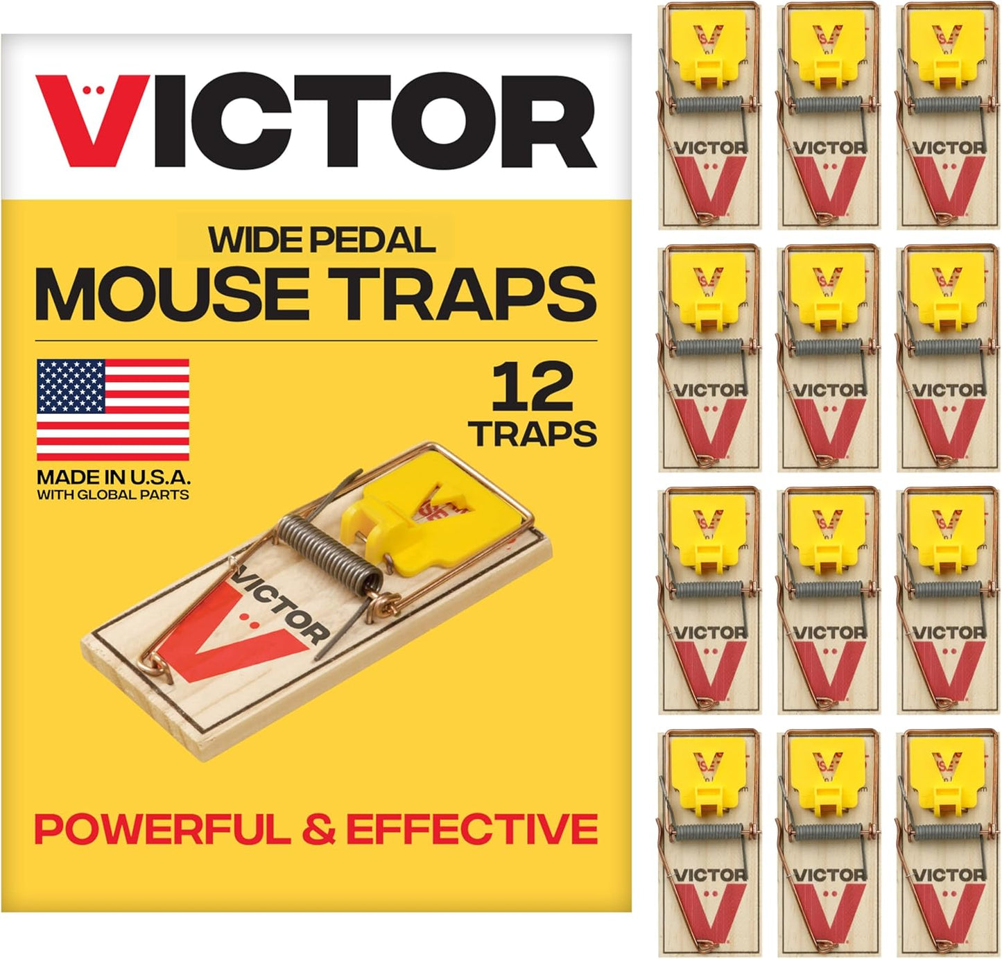 Victor Mouse Traps - Eco-Friendly Wooden Mouse Traps with Plastic Pedal | 12 Pack