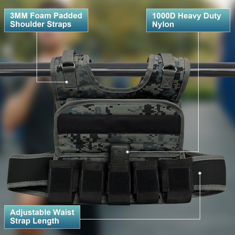 Adjustable Weighted Vests for Men, 44LB Adjustable Weight Vest with 19 Cast Iron Weights for Strength Training