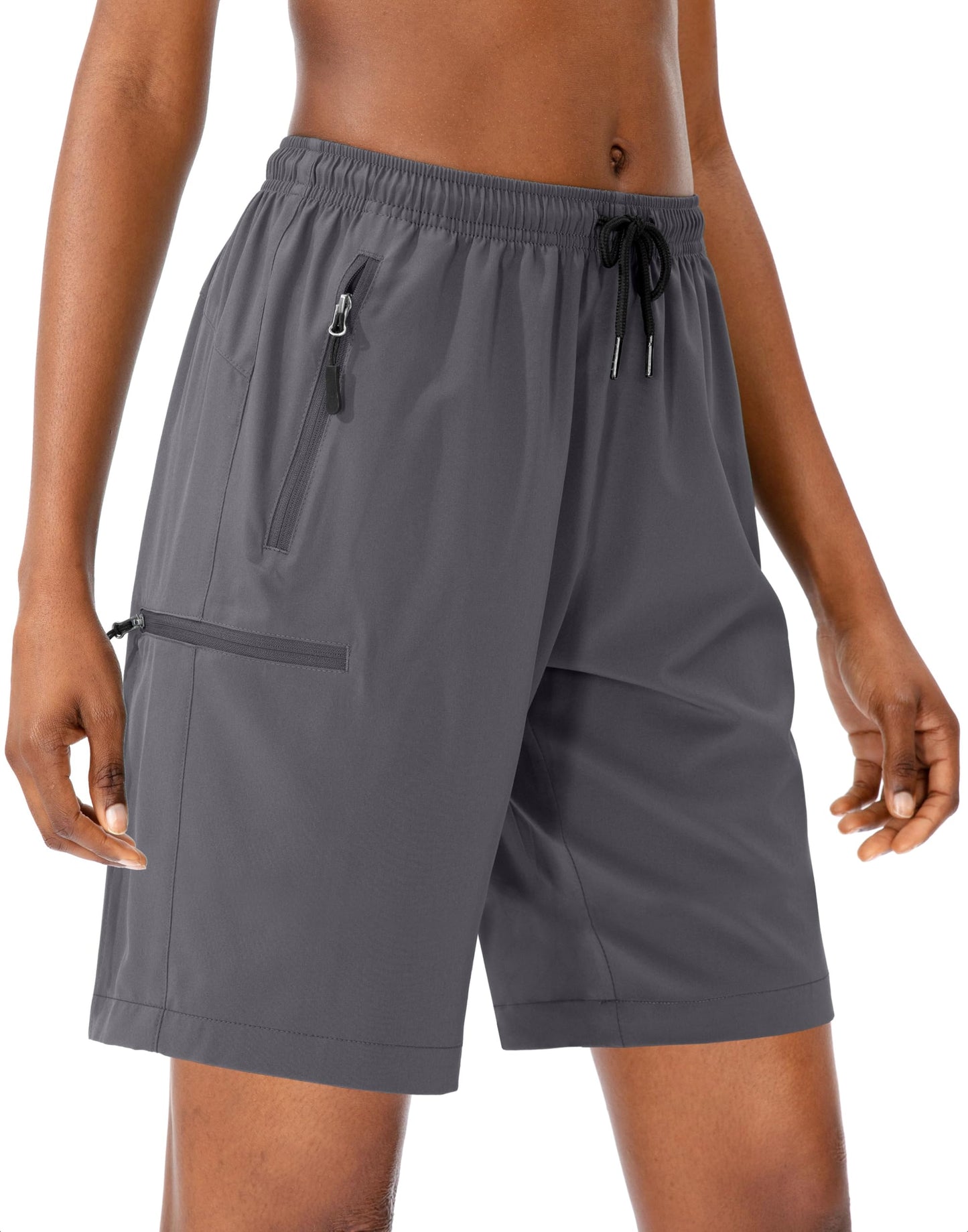 SANTINY Women's 5''/ 7''/9'' Hiking Cargo Shorts Quick Dry Lightweight Summer Shorts for Women Athletic Golf Zipper Pockets(Dark Grey_M)