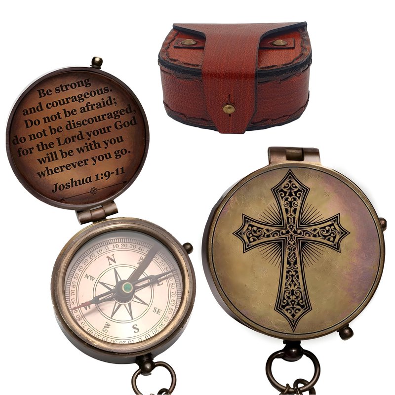 Baptism Gift Personalized Keepsake Compass Engraved Cross and Be Strong and Courageous, Confirmation Gift Ideas, Gift of Faith. Missionary