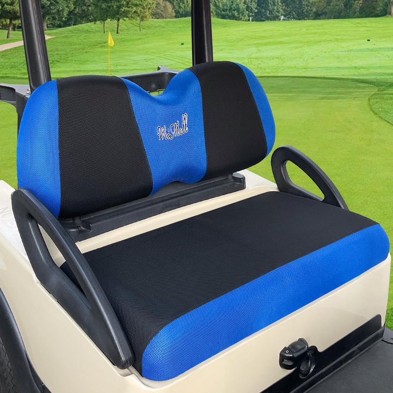 WEIMELL Golf Cart Seat Covers Fit for Club Car Precedent Club Car Tempo Yamaha G29 Front Seat Covers Stretchy Breathable Washable Regular Cushions Cover No Nails Required Easy to Install Black & Blue