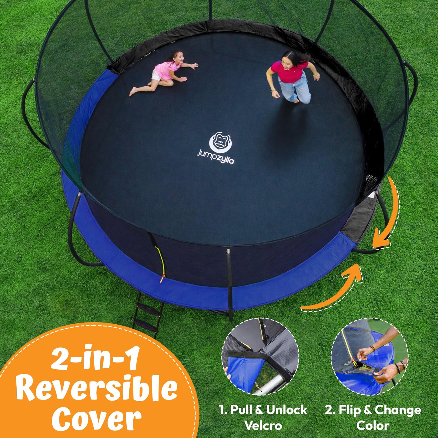 JUMPZYLLA Trampoline Outdoor 8FT 10FT 12FT 14FT 15FT 16FT with Enclosure, Non-Slip Ladder & Anti-Rust Coated Frame, ASTM Approved Recreational Backyard Large Trampoline with Net for Kids & Adults