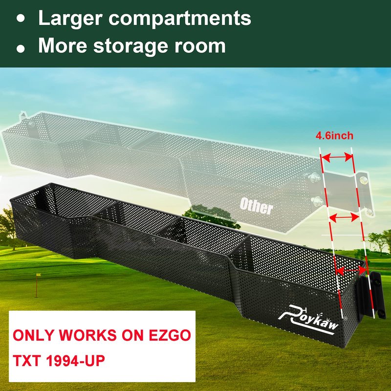 Roykaw Golf Cart Front Inner Basket Dash Storage/Tray Organizer for EZGO TXT - One Piece Solid Design