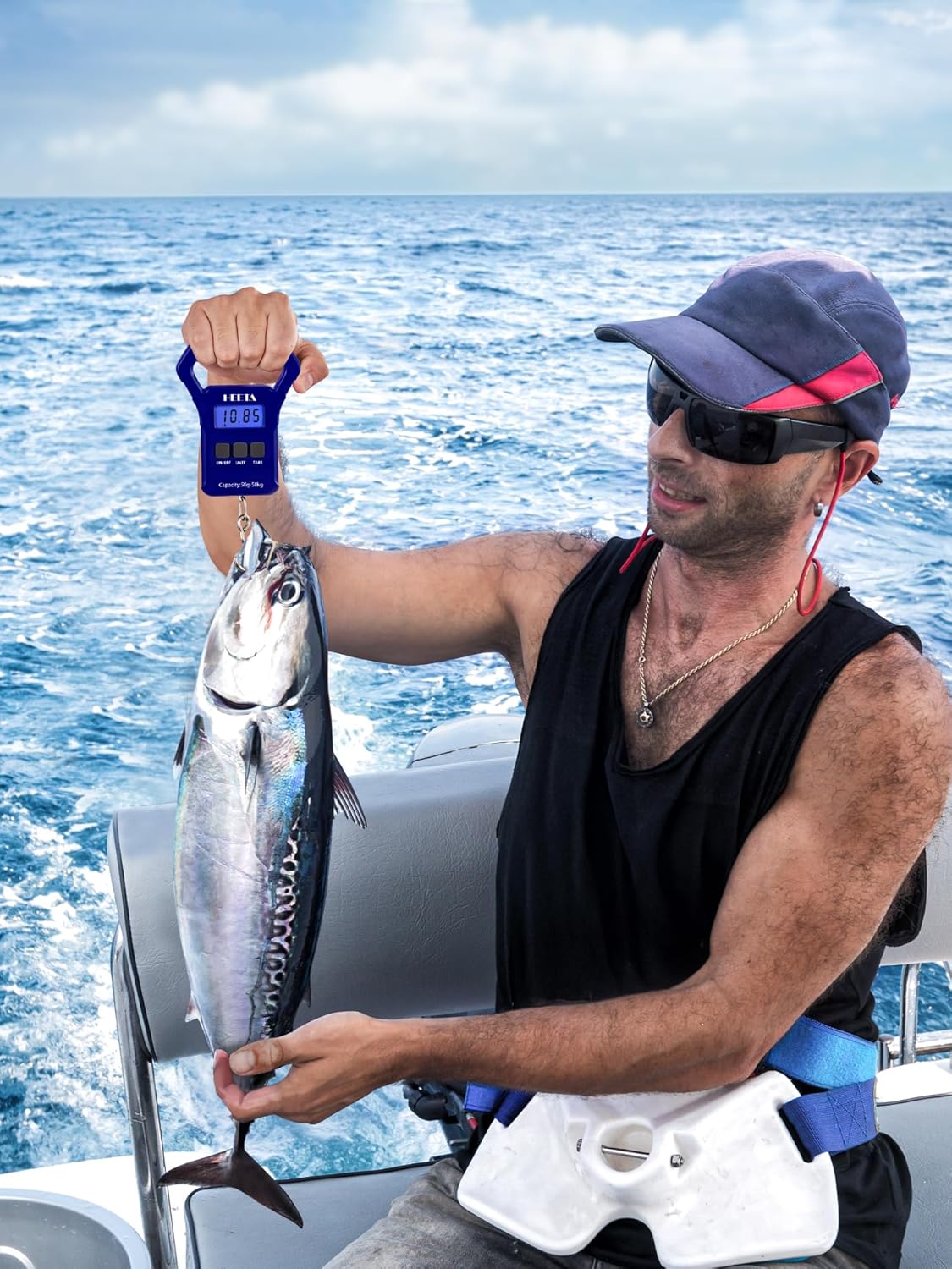 Digital Fishing Scale - 110lb/50kg Portable Hanging Weight Scale with Backlit LCD Display | Non-Slip Handle & Hook