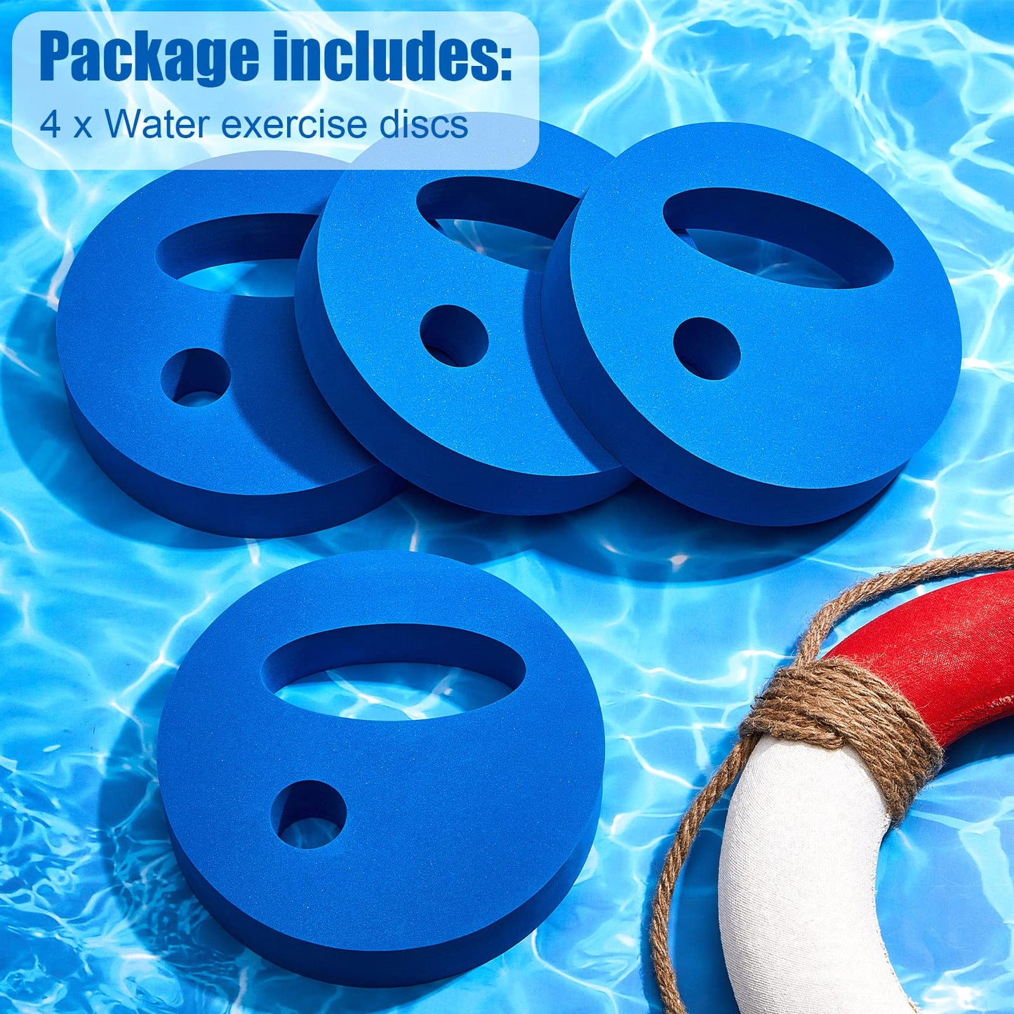 Deekin Water Exercise Discs Water Weights for Pool Exercise Set EVA Foam Water Aerobic Equipment Hand Held Swim Disc for Pool Water Aerobics Fitness Water Exercise, 7.1 Inches in Diameter(Blue,4 Pcs)