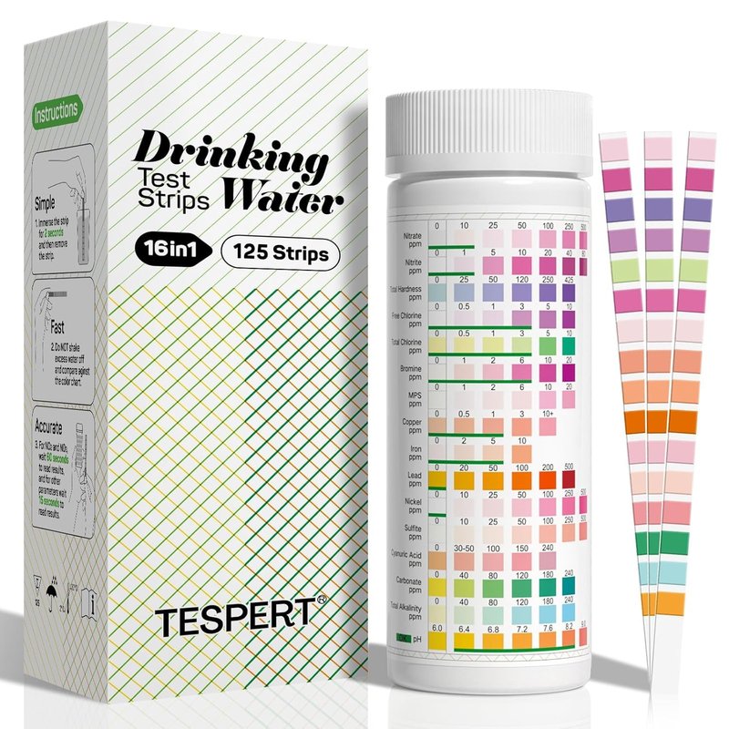Drinking Water Test Strips - 16-in-1 Quick Screening for Hardness, pH, Iron & More | 125 Count
