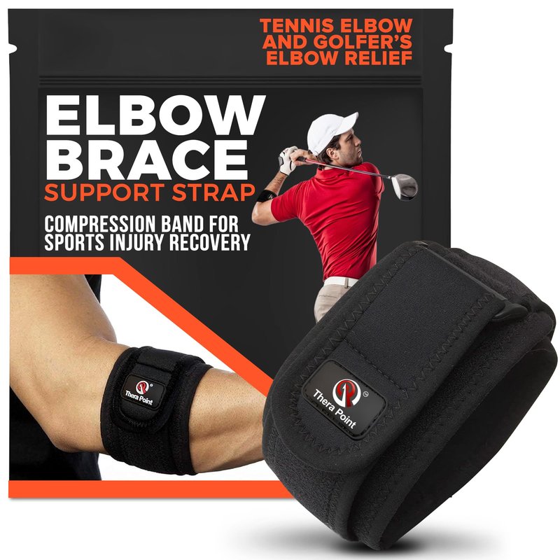 Thera Point Elbow Brace Support Strap, Tennis Elbow and Golfer’s Elbow Relief, Compression Band for Sports Injury Recovery (Large/X-Large 10" - 12")