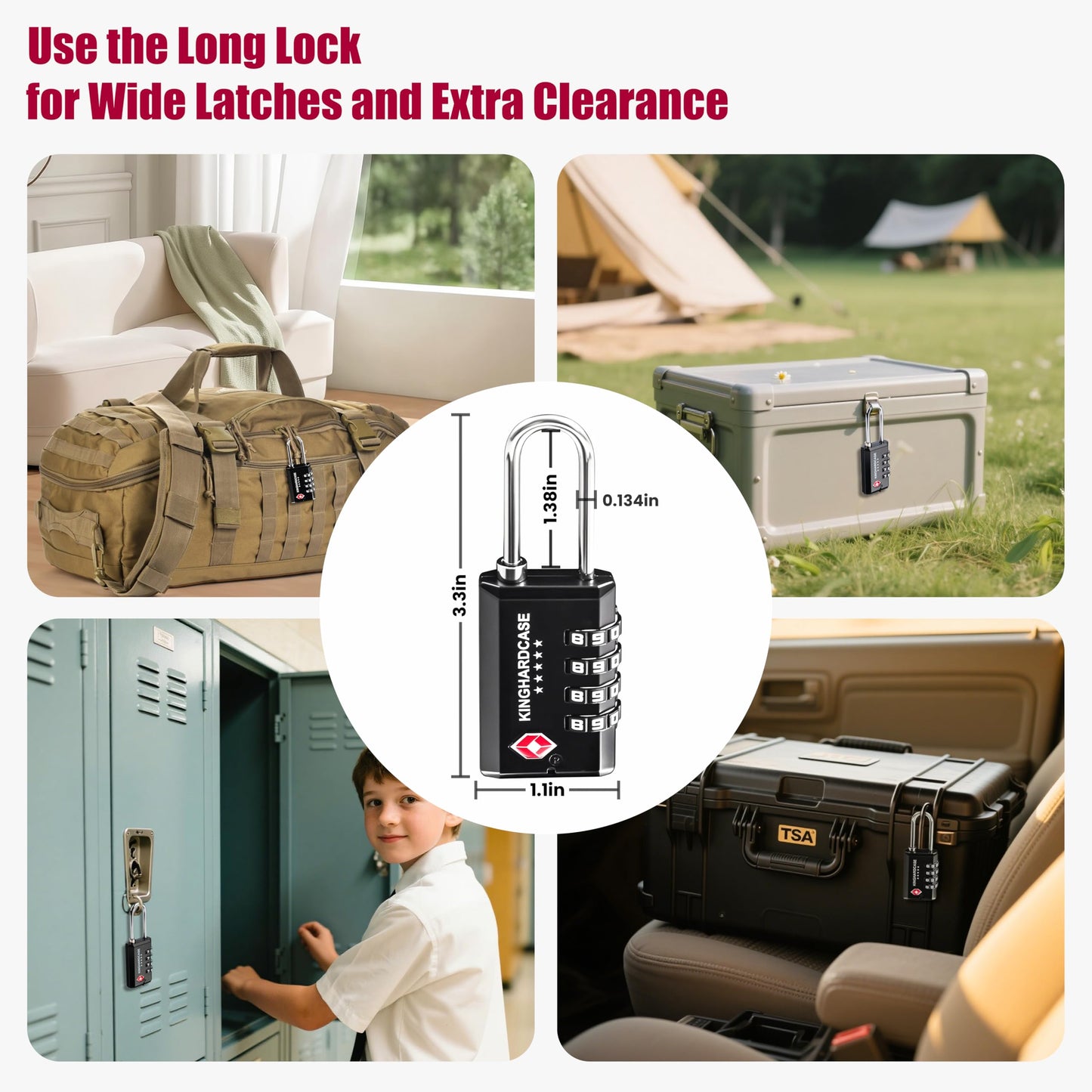 Kinghardcase 2 Pack TSA Locks for Luggage, 4-Digit Combination Travel Locks for Gun Cases, Toolboxes, Ammo Cases, Bags, Suitcases, Backpacks, Resettable Zinc Alloy Lock with Hook