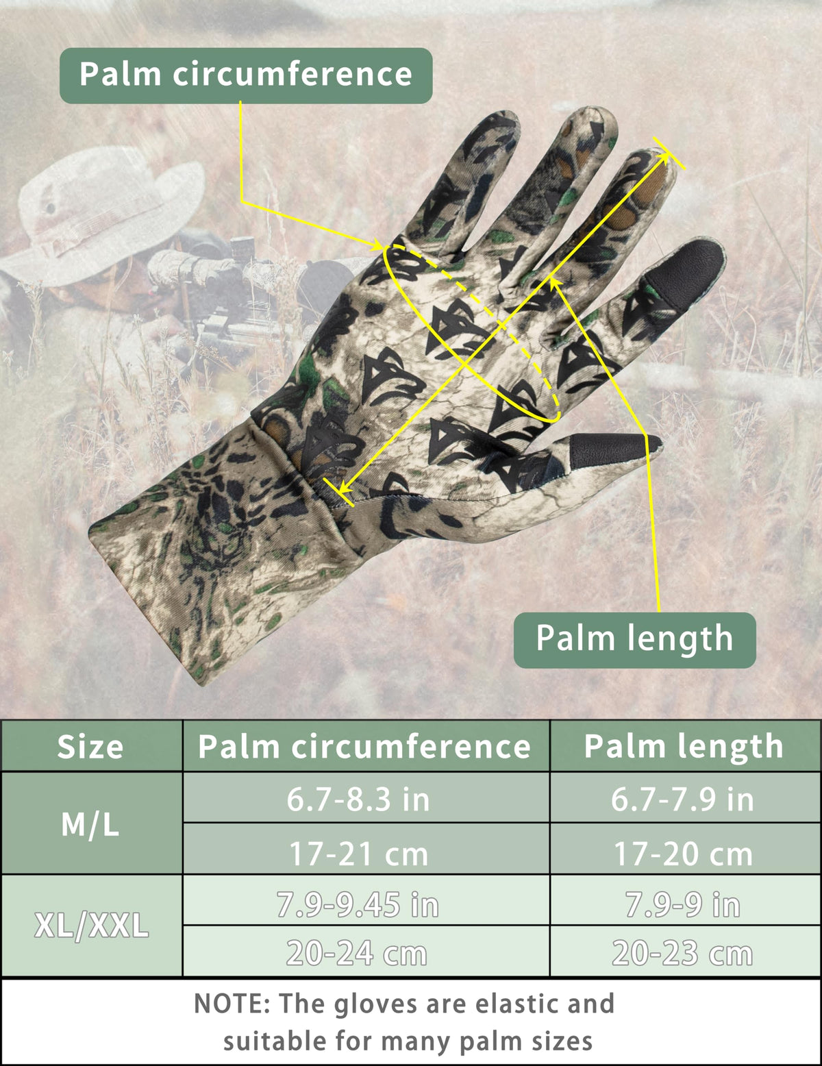 WOLFHUNT Lightweight Camouflage Hunting Gloves Full Finger, Men/Women Anti-Slip Camo Gloves for Hunting, Camo MP, M/L