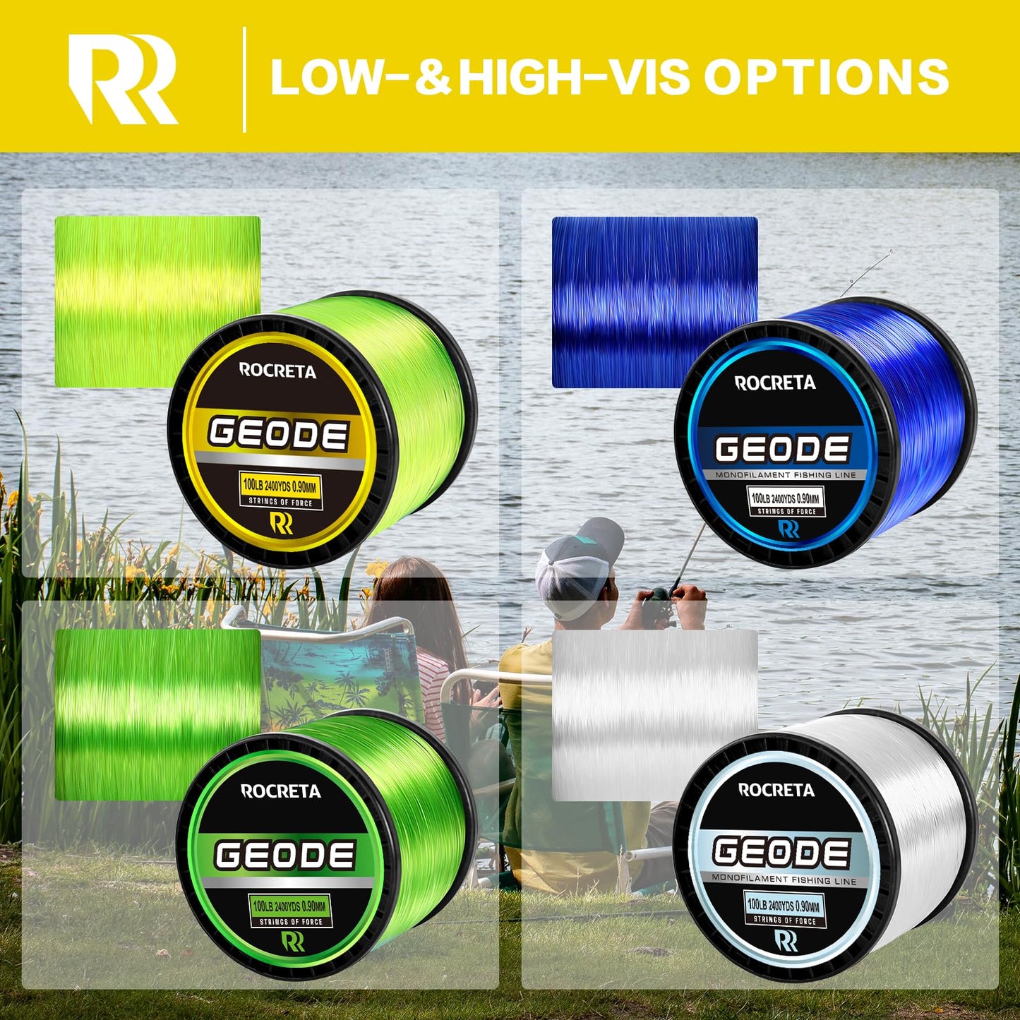 ROCRETA Geode Monofilament Fishing Line - Premium Resistant Nylon Mono Fishing Line 3-100lb - Superior Freshwater & Saltwater Mono Leader Materials 500/1200/2400yds