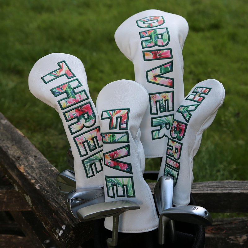 Golf Club Head Covers - Premium Leather Driver, 3 & 5 Fairway Wood, Hybrid Headcovers, Putter Covers for Blade and Mallet, and Alignment Stick Covers (Set)