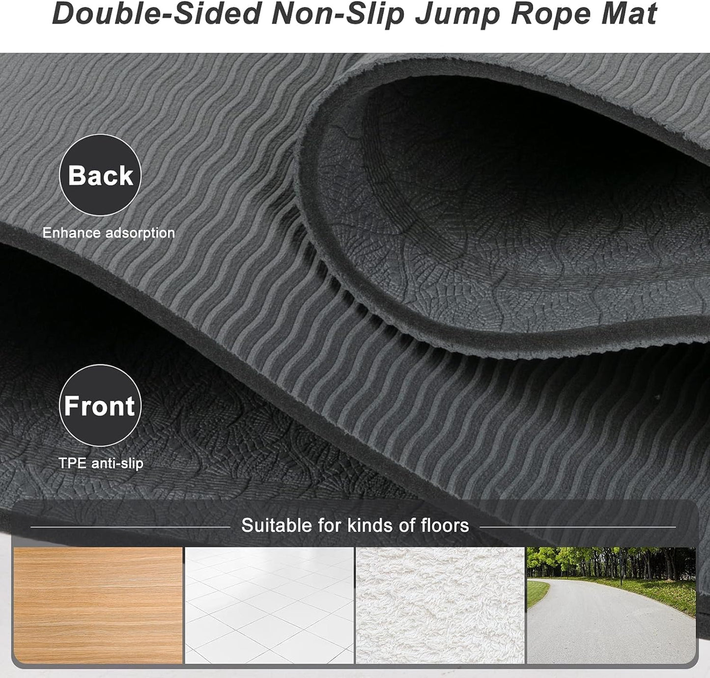 Jump Rope Mat - Non-Slip Indoor/Outdoor Exercise Flooring | 71"x63"x24" High-Density Shock Absorption