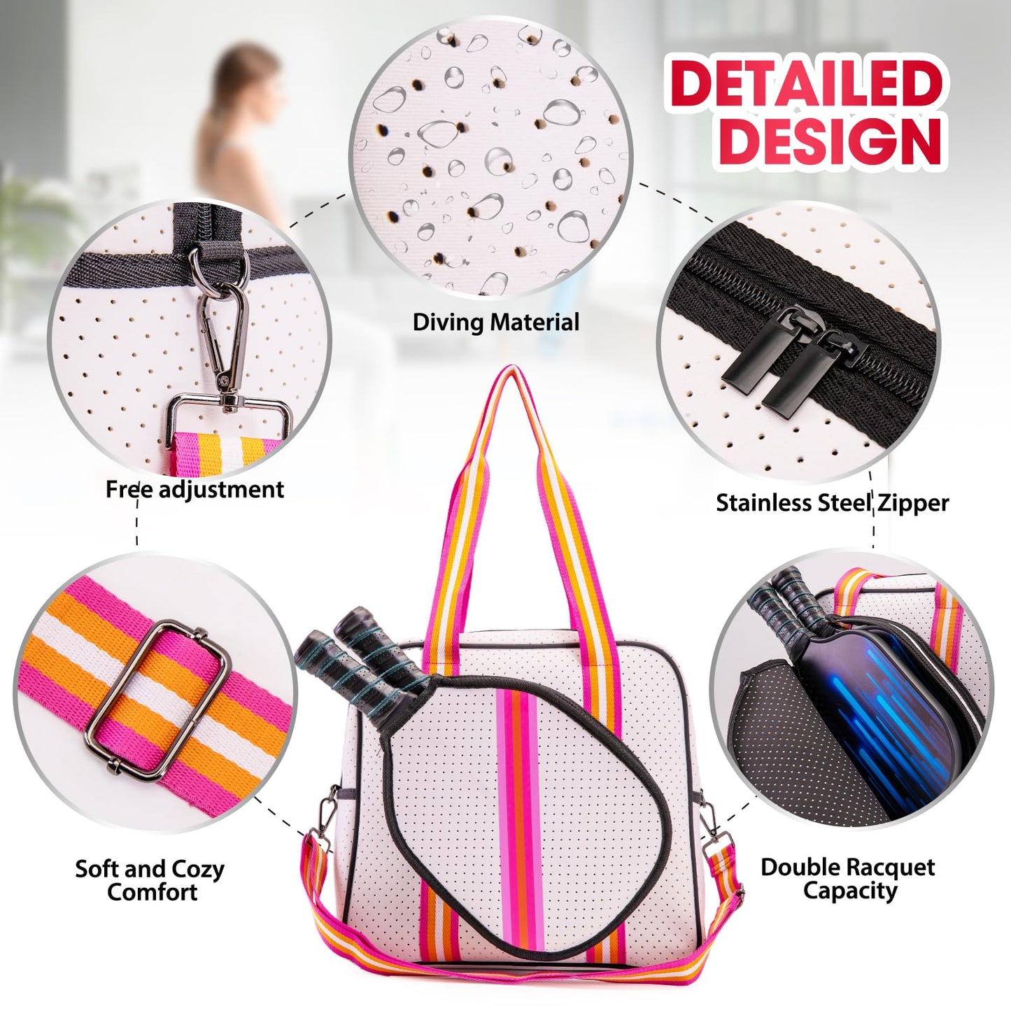 MANUEKLEAR Crossbody Sling PickleballBag Tote, Pickleball Bags for Women and Men, Pickleball Bags for Ladies (Clean Pink)