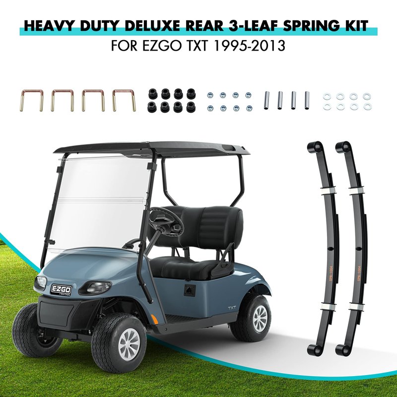 10L0L Golf Cart Heavy Duty 3 Leaf Spring Kit for EZGO TXT Medalist 1995-2013, Complete Set with Bushings, Sleeves & U-Bolts, Replaces 70506-G01, 74135-G01, 74207-G01, 74207-G03 (2-Pack Springs)