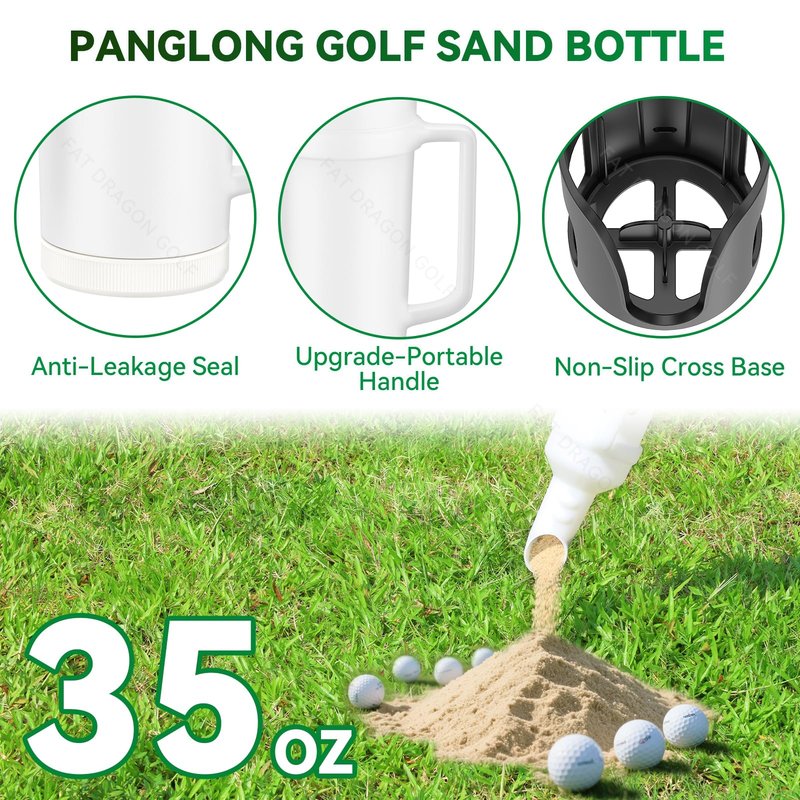 Panglong Universal Golf Cart Sand Bottle with Handle 2PC, Dual Installation Options No-Drilling/Drill Divot Filler Sand Bottle-35oz ABS, Suitable for Yamaha, Club Car, EZGO Models