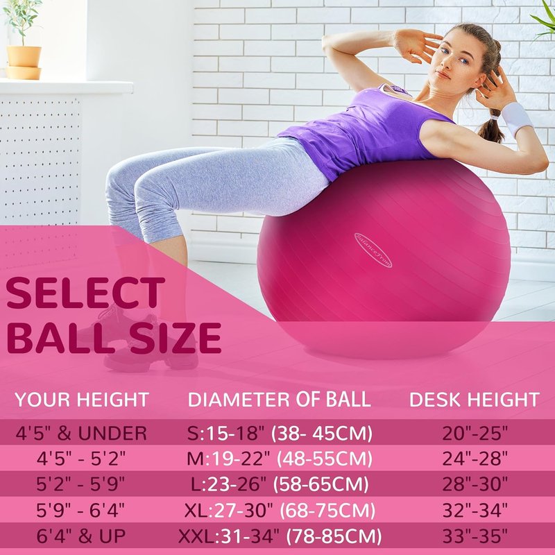 Exercise Ball for Fitness, Yoga & Pilates - Anti-Burst, Slip Resistant with Quick Pump | 65cm, Blue