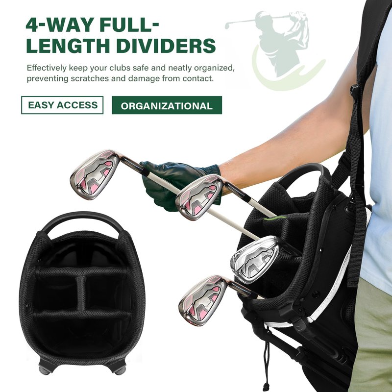 UNIHIMAL Lightweight Golf Stand Bag with 4-Way Full-Length Divider, Foldable Base & Dual Straps