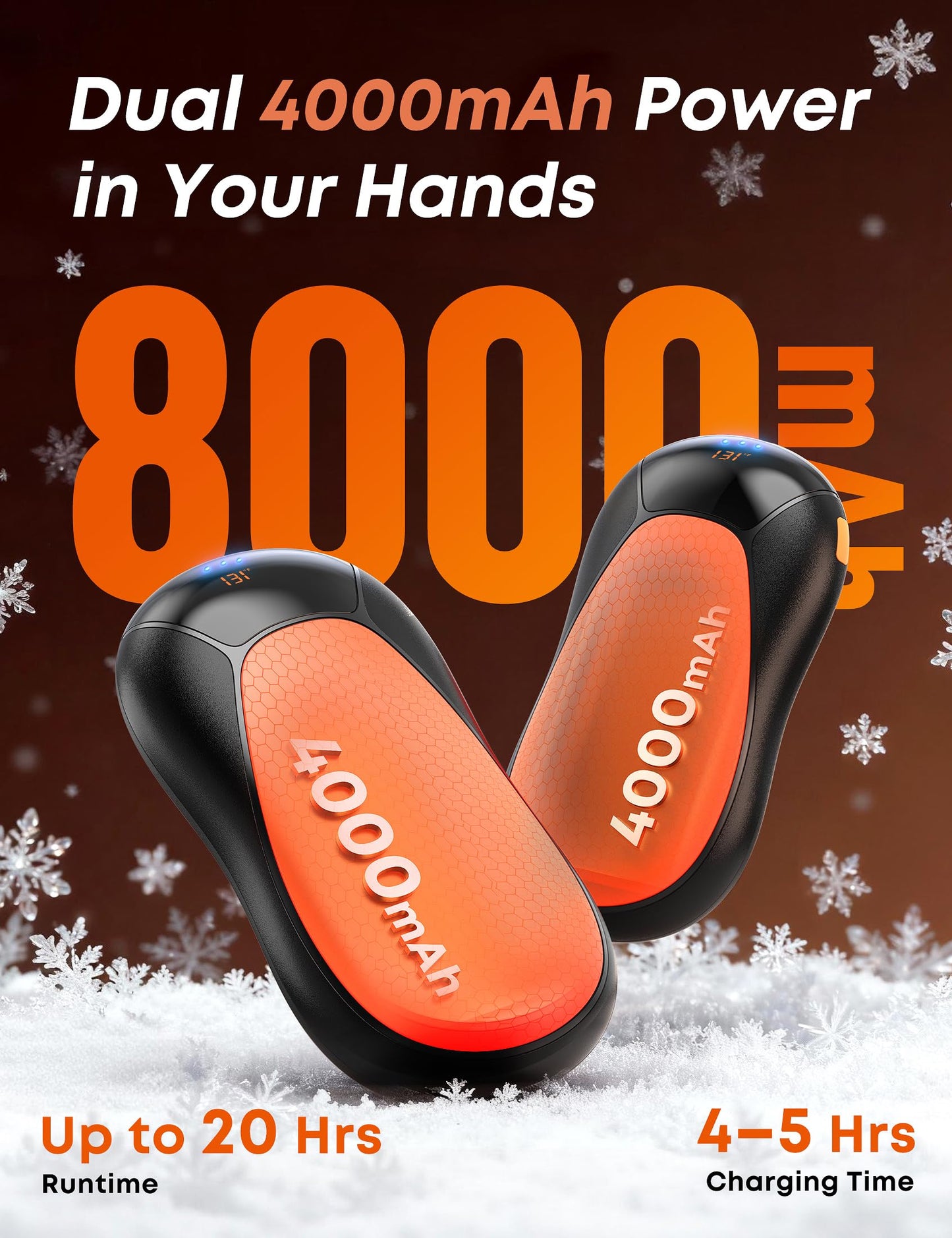 JIJ Rechargeable Hand Warmers 2 Pack - 8000mAh Electric Hand Warmers, Instant 2s Heating, 3 Heat Levels with Digital Display, Safe Gift for Men & Women – Camping, Hiking, Golf, Hunting, Birthday