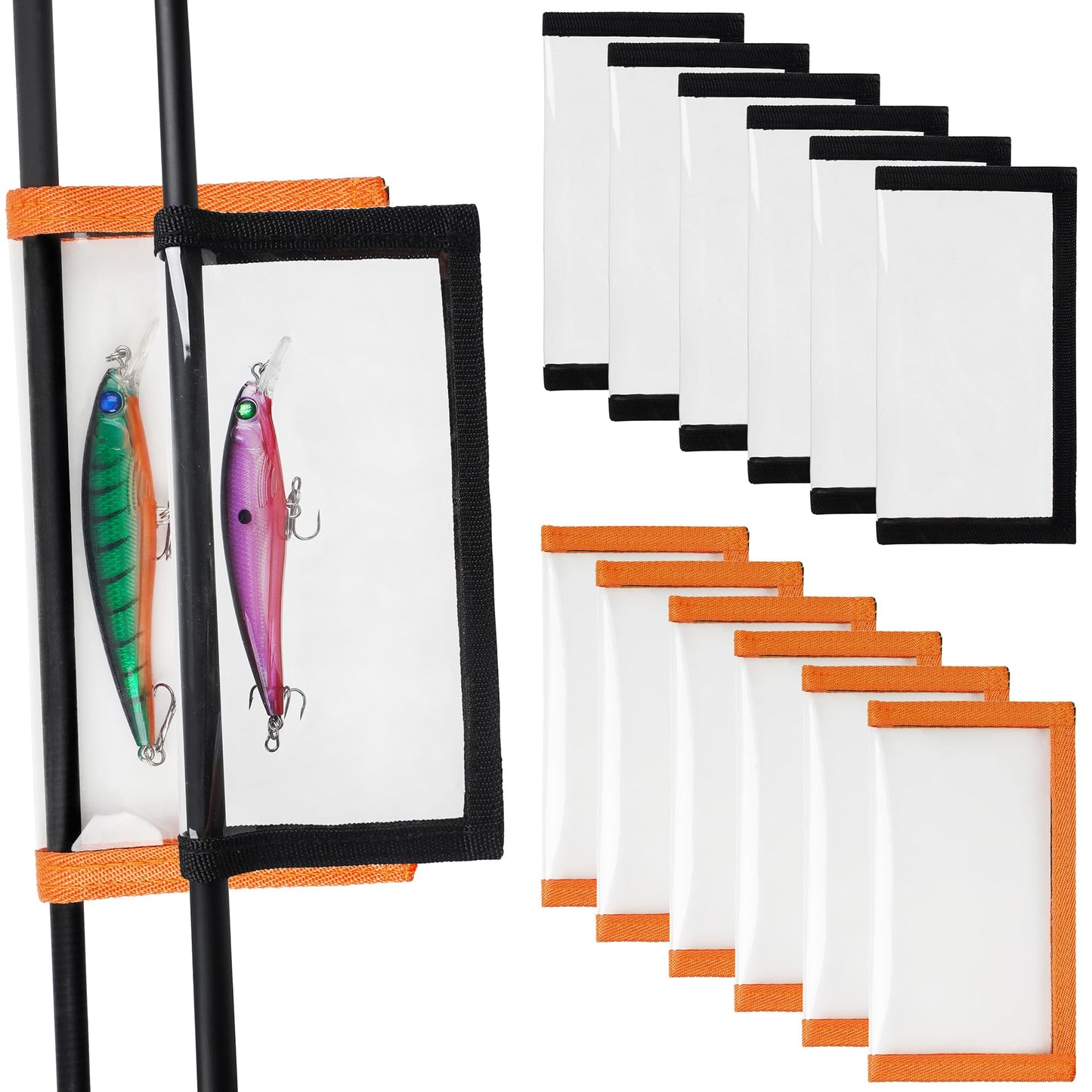 VATEICO Lure Wraps Mix Colors,Keep Lures Hooks Safe,Fishing Lures Covers Durable&Clear PVC Easily See Easy Open and Close Hook & Loop System Fishing Bait Hook Storage (12 Packs - Mix Color - Large)