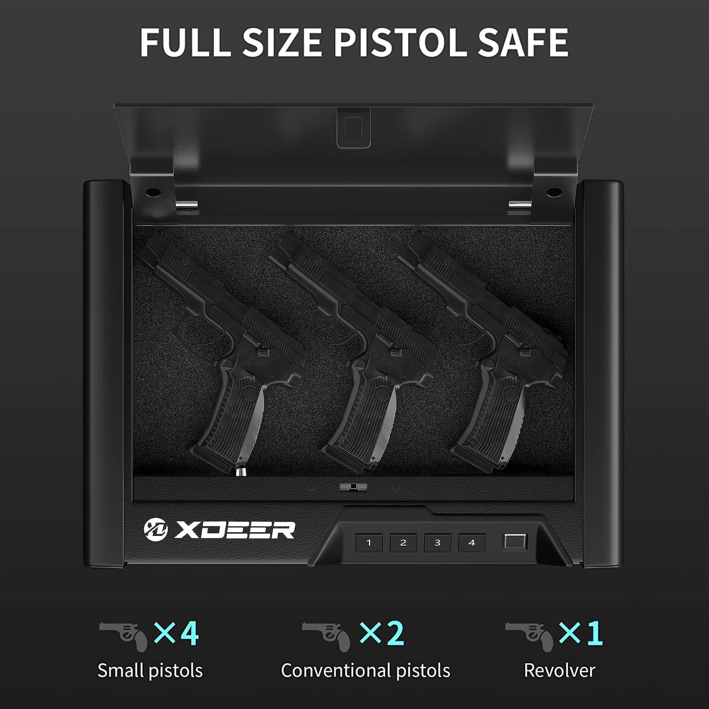 XDeer S10 Biometric Gun Safes for Pistols - California DOJ Certified Quick-Access Handgun Safe with Upgraded Fingerprint & Keypad, Auto Open Lid & Interior Light for Home, Nightstand, and Car