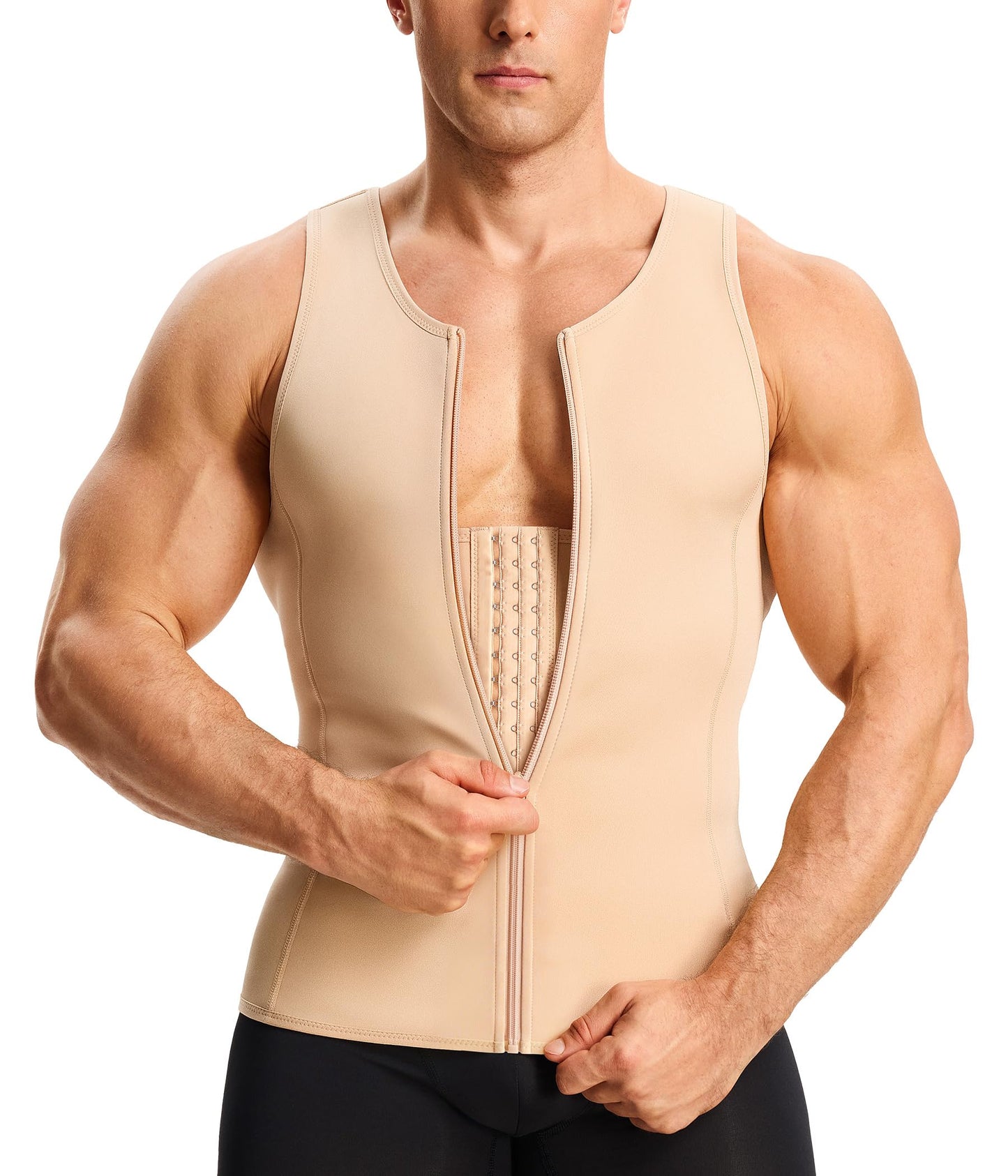 Nebility Mens Shapewear Fajas para Hombres Compression Shirt Men Body Shaper Tank Top Compression Undershirt Vest Sleeveless, Beige - 3XL