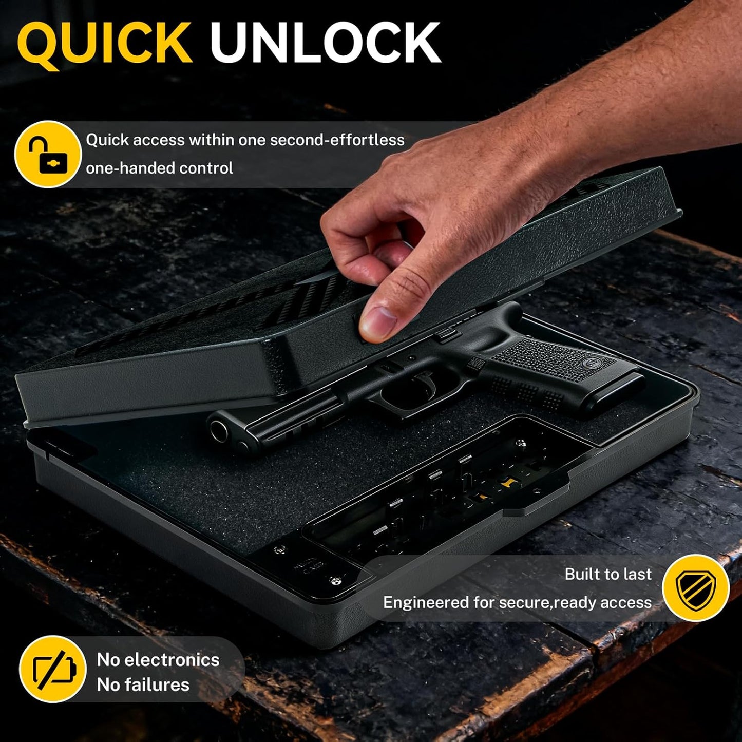 Handgun Safe - Quick Access Mechanical Lock Pistol Safe | Portable Compact Lock Box for Travel, Office, Bedroom