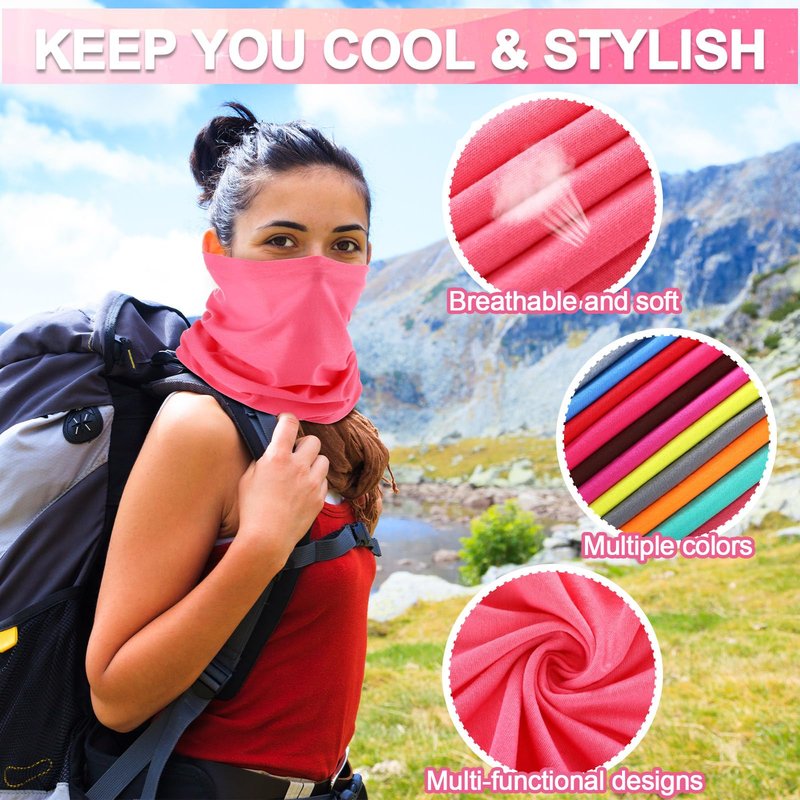 Didaey 60 Pcs Neck Gaiter Bulk for Men Women Balaclava Face Mask Coverings Seamless Headwear Bandana UV Protection Neck Scarf(Solid Pattern)