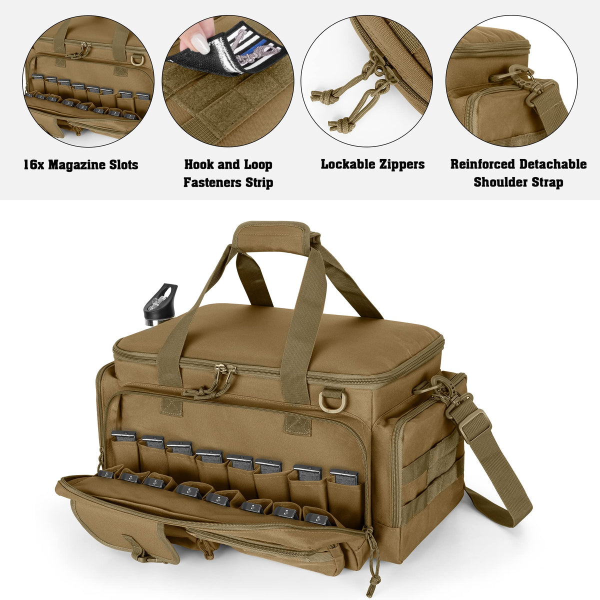 DSLEAF Tactical Pistol Range Bag with 4 Pistol Cases, Padded Gun Duffle Range Bag with 16X Magazine Slots and Extra Pockets for Ammo and Essentials (Patent Design)