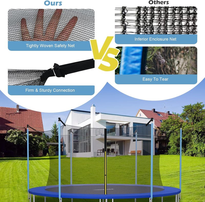 Trampoline Safety Net - Adjustable Weather-Resistant Replacement Enclosure | Fits 8-16 Ft Models, Double-Headed Zipper