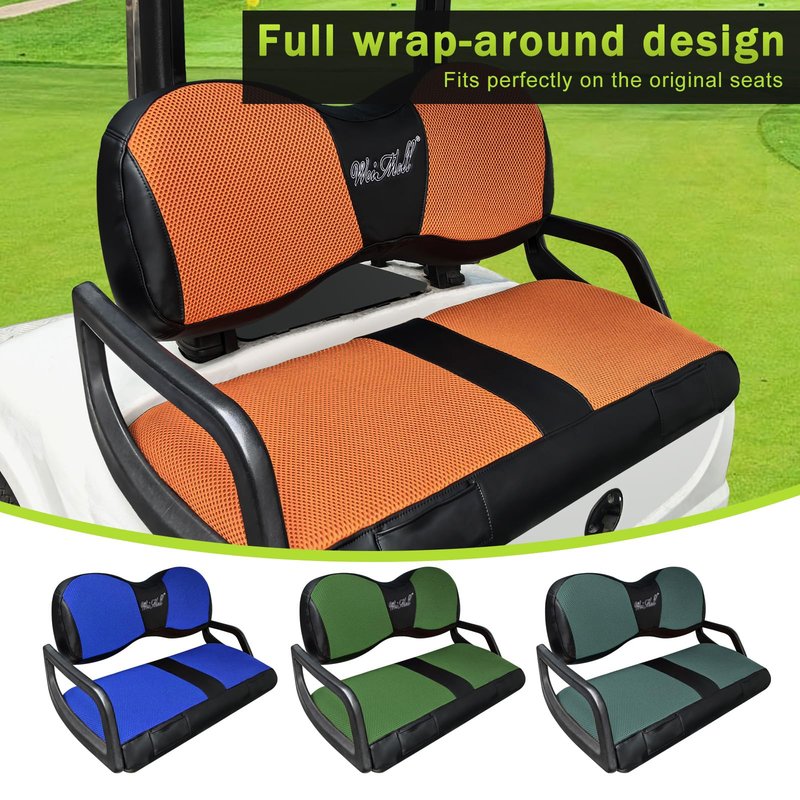 WEIMELL Golf Cart Seat Covers Fit Yamaha G29 Drive Front Seat Covers for Regular Cushion Breathable Thicken Mesh with Vinyl Leather No Nails Gun Easy to Install Black & Green