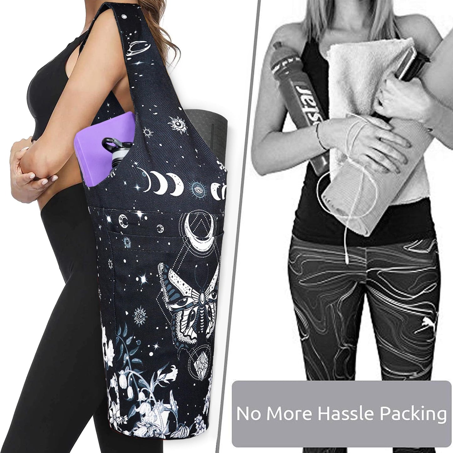 Yoga Mat Bag - Long Tote with Pockets - Holds More Yoga Accessories - Yoga Bag Fit Most Size Mats - Gothic Yoga Mat Carrier