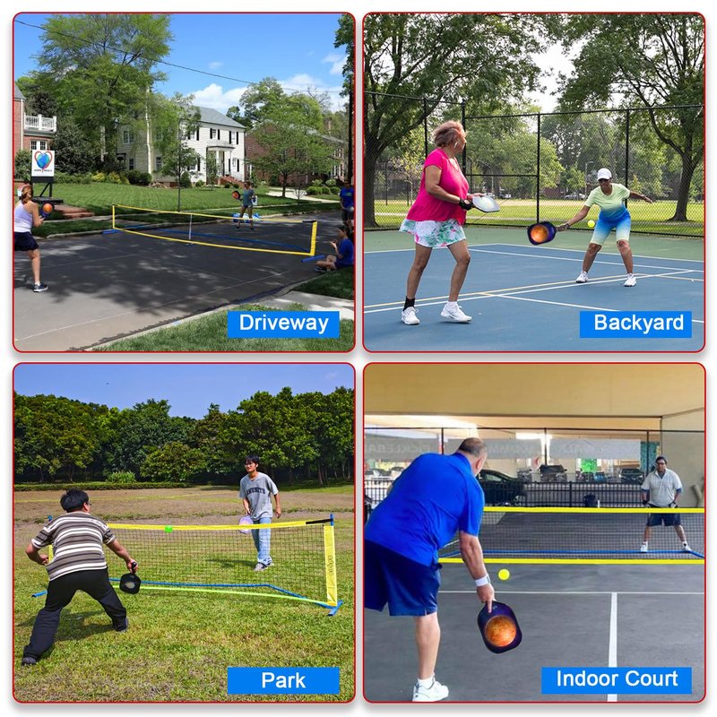 Portable Pickleball Net, Regulation Size 22FT and 11FT Half Court 2-in-1 Pickle Ball Net with 2 Pickleballs and Carry Bag for Driveway, Backyard, Street, Weather Resistance Steady Steel Frame