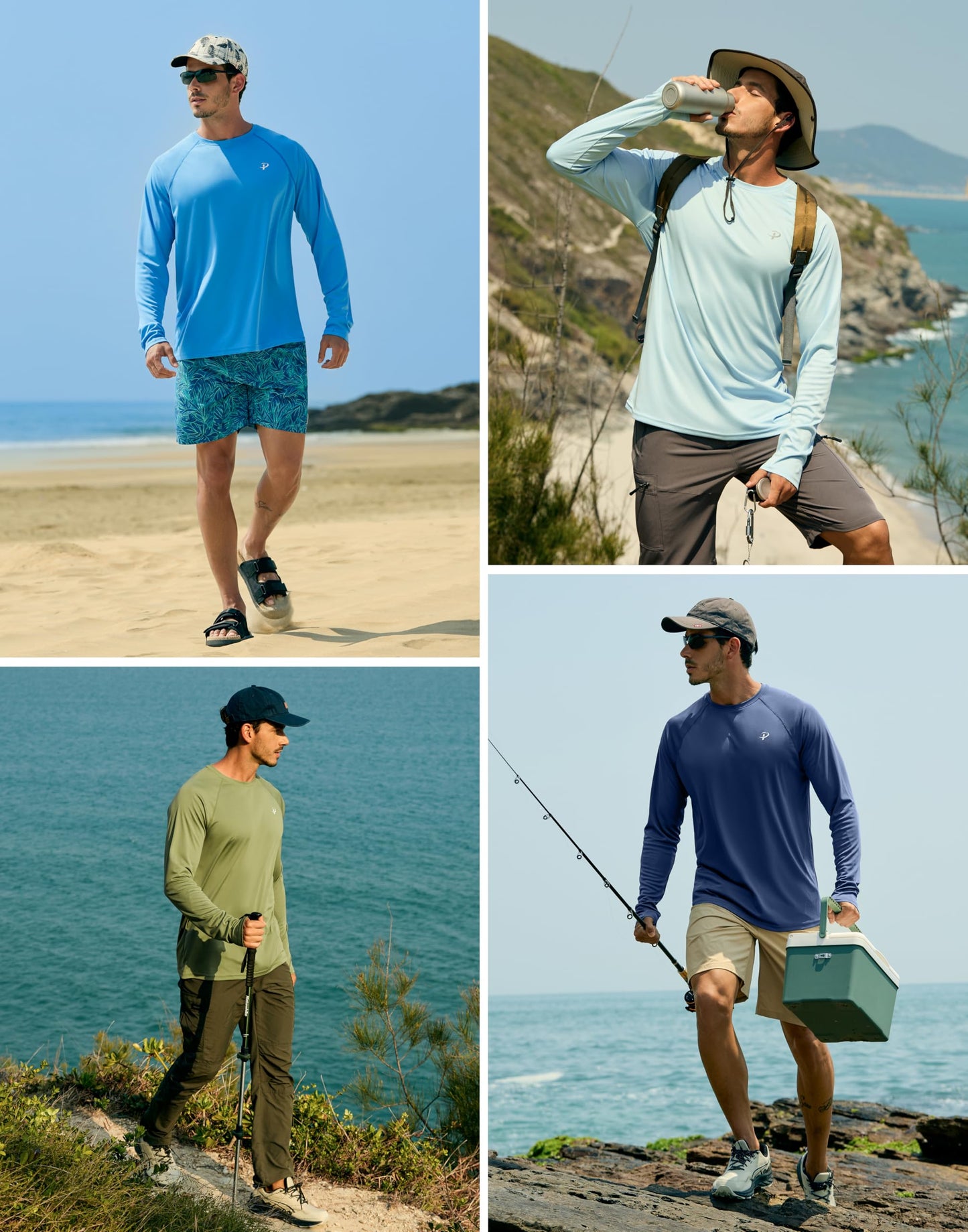 Pudolla Men's Sun Protection Shirts UV SPF UPF 50+ Long Sleeve Lightweight Quick Dry Shirts(Blue Gradient Shoal L)