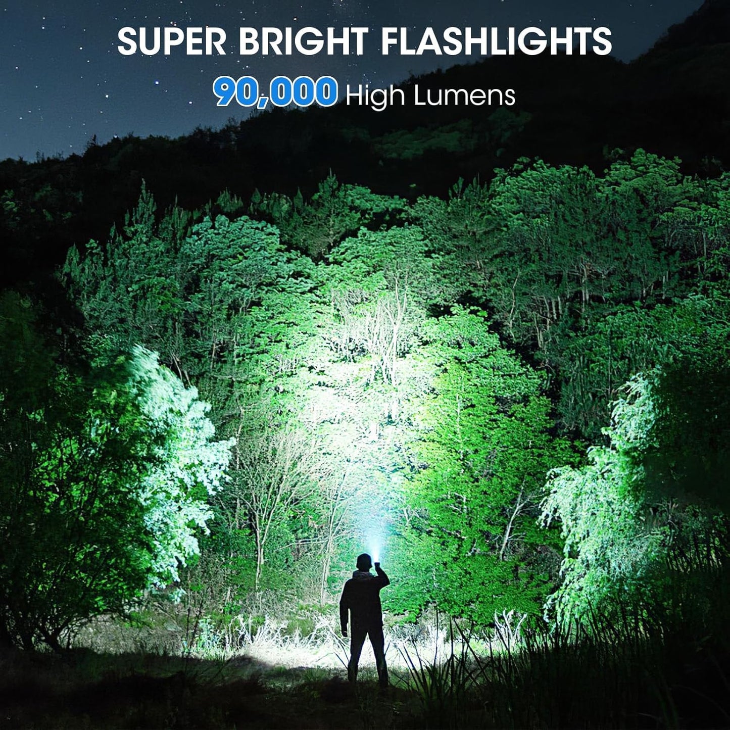 ALSTU Rechargeable 990,000 High Lumens Flashlight - 2 Pack Bright LED Flash Light with 5 Modes, Powerful Handheld Lintera for Camping Home