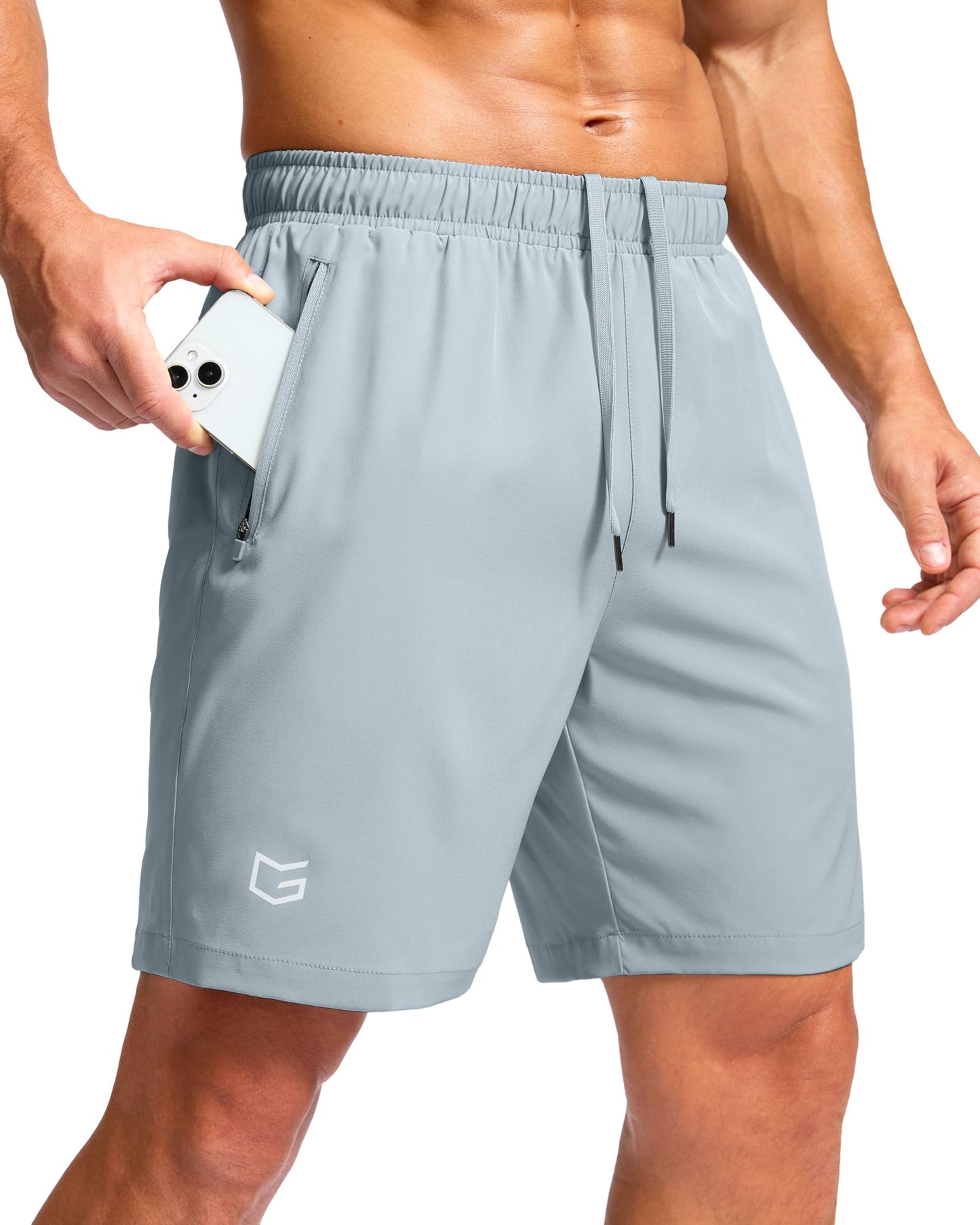 G Gradual Men's Athletic Running Shorts with Zipper Pockets Quick Dry 7"/ 5"/ 9" Workout Gym Shorts for Basketball Hiking(Light Grey,7S)