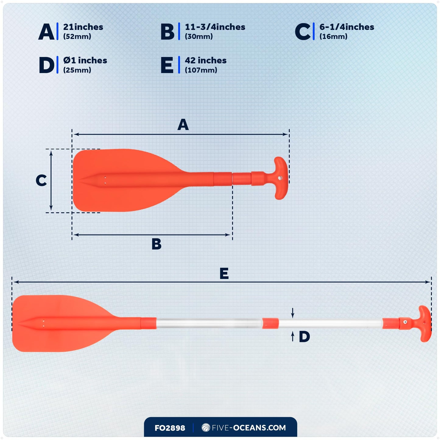 Five Oceans Boat Paddle, Emergency Paddle -Telescoping Paddle, Boat Paddles, Floating Orange Paddle, Extends from 21" to 42", Compact Design for Easy Storage, Strong Anodized Aluminum Shaft - FO2898