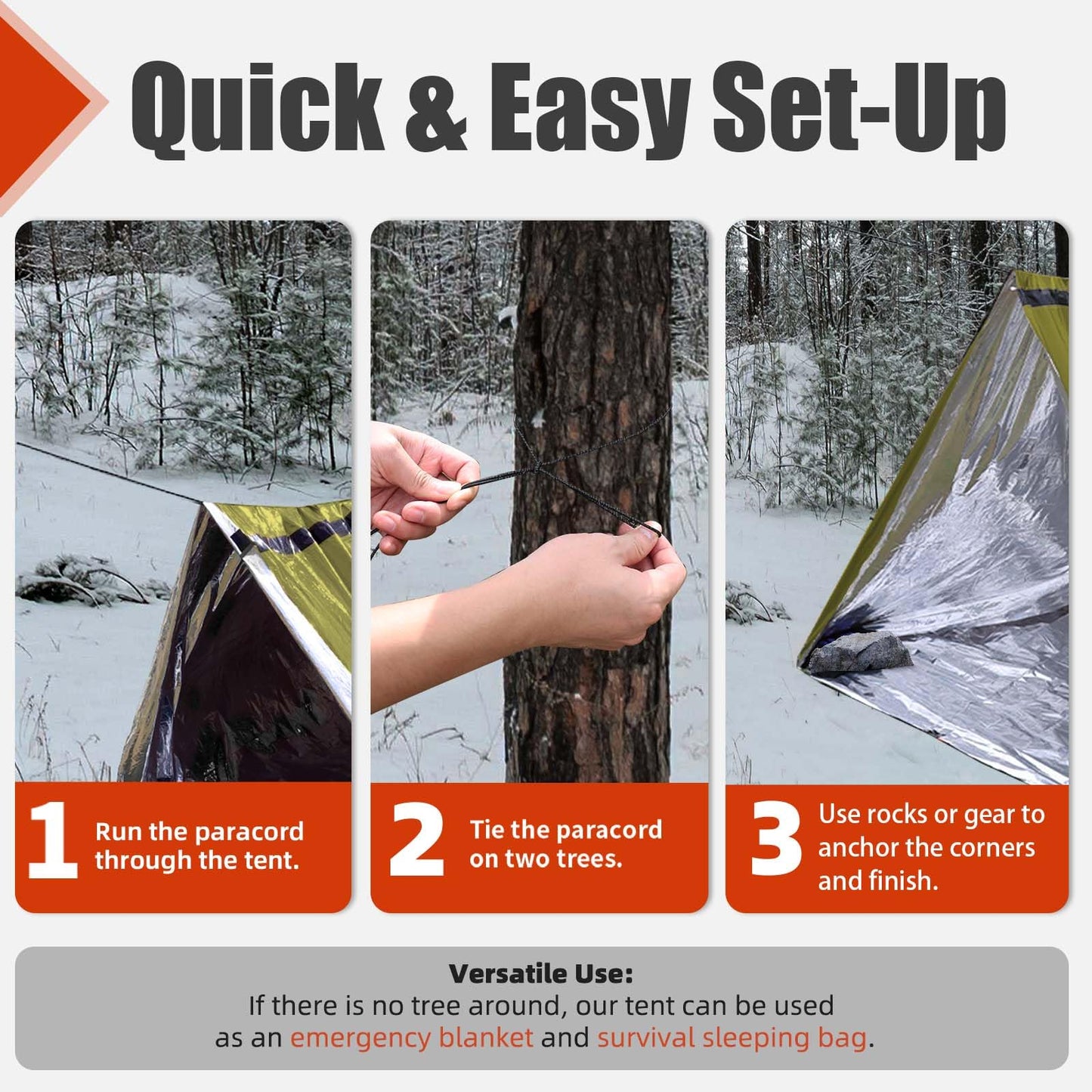 Frelaxy Extra-Thick Emergency Tent, Compact Survival Tent with Whistle, Upgraded Paracord, Storage Pouch, and EVA Case, 2 Person Emergency Shelter for Backpacking, Hiking (Army Green - 2 Pack)