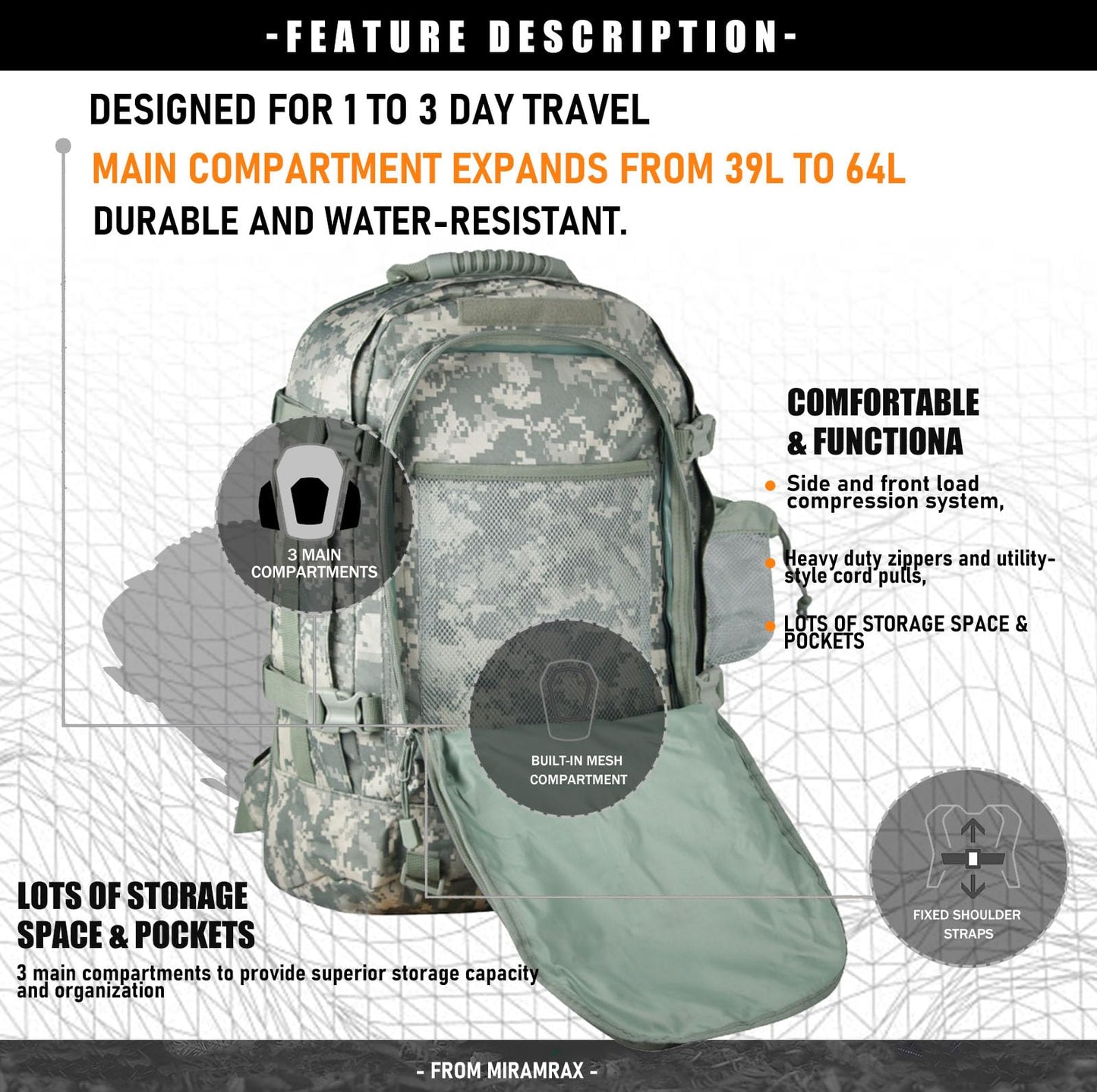 Miramrax Tactical Backpack Military Army Daypack - Assault Pack for Men Molle Backpacks Bug Out Bag 3 Day Pack for Hiking