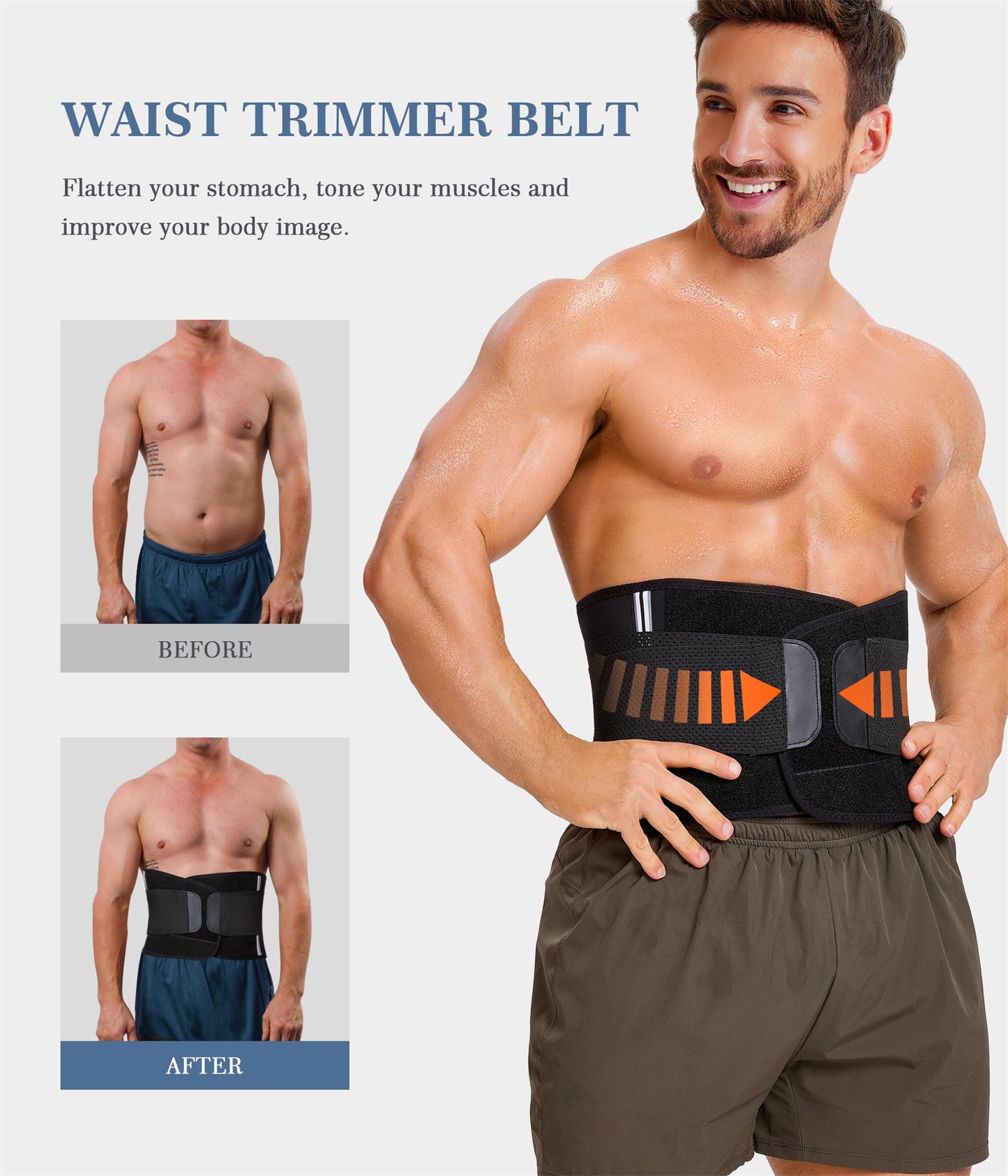 TAILONG Neoprene Waist Trimmer Ab Belt for Men Waist Trainer for Women Corset Slimming Body Shaper Workout Sauna Hot Sweat Band (Black with Band, M)
