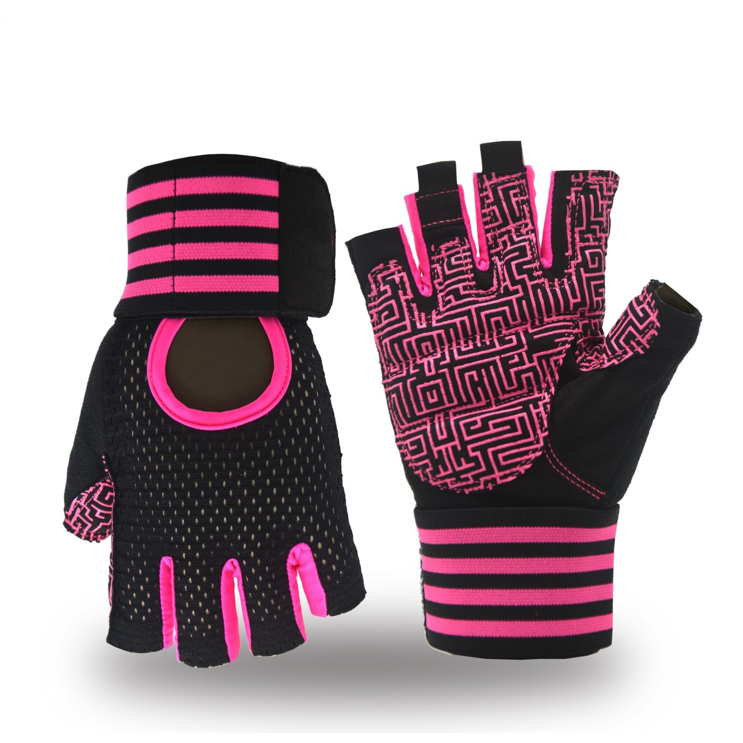 VMFTS Weightlifting Gloves Padded Workout Gloves with Wrist Wrap Support Gym Gloves for Women Girls Gym Exercise Fitness Training Lifting Dumbbell Pink (Large)