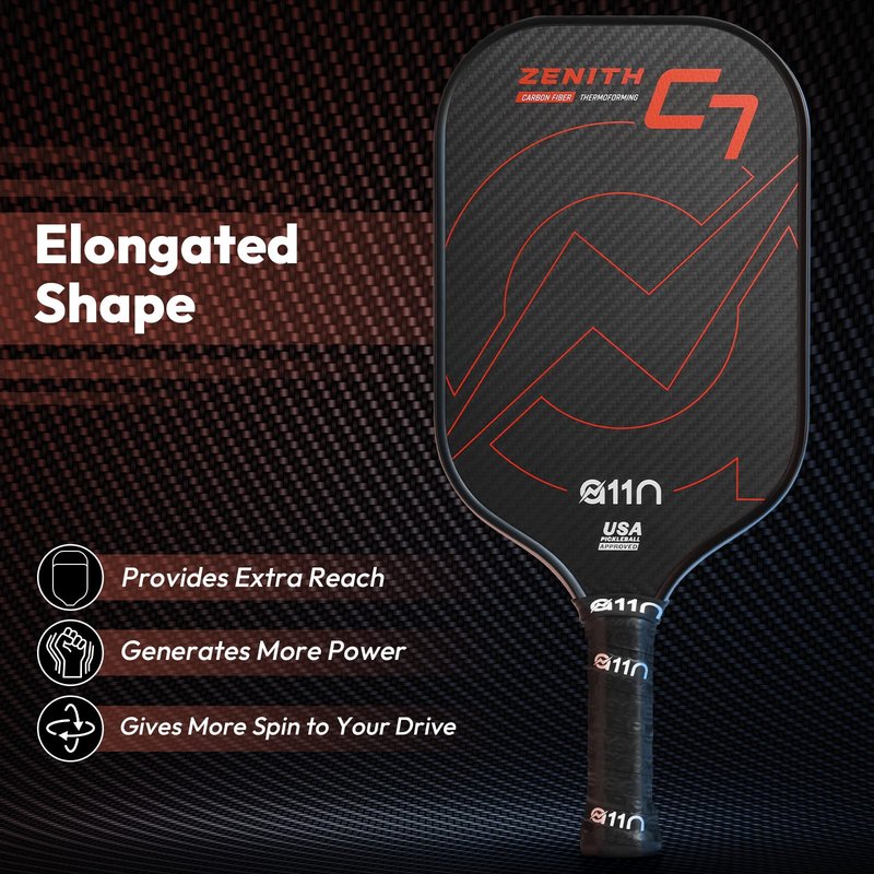A11N Zenith C7 Pickleball Paddle 16mm | T700 Carbon Fiber with Foam Injected Walls | Enlarged Sweet Spot | Elongated Shape | Red