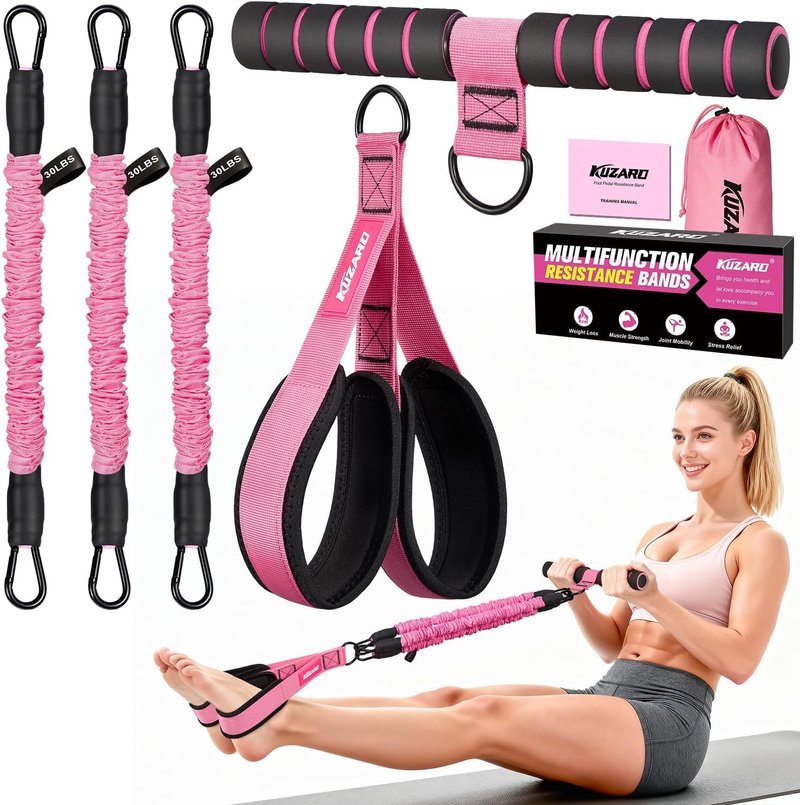 KUZARO Multifunction Resistance Bands - Adjustable 3 Tube Workout Set for Abdomen, Arms & Legs | Ideal for Women