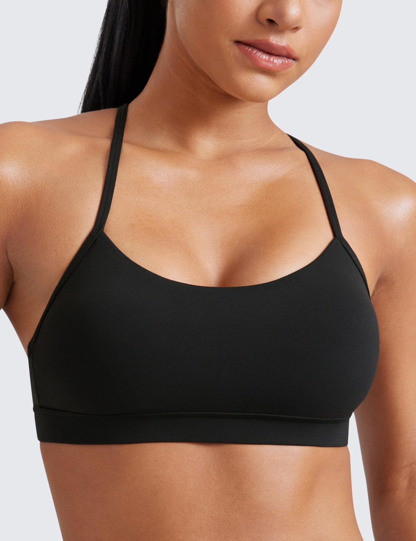 CRZ YOGA Butterluxe Womens Y Back Sports Bra - Padded Racerback Low Impact Spaghetti Thin Strap Workout Yoga Top Black Small