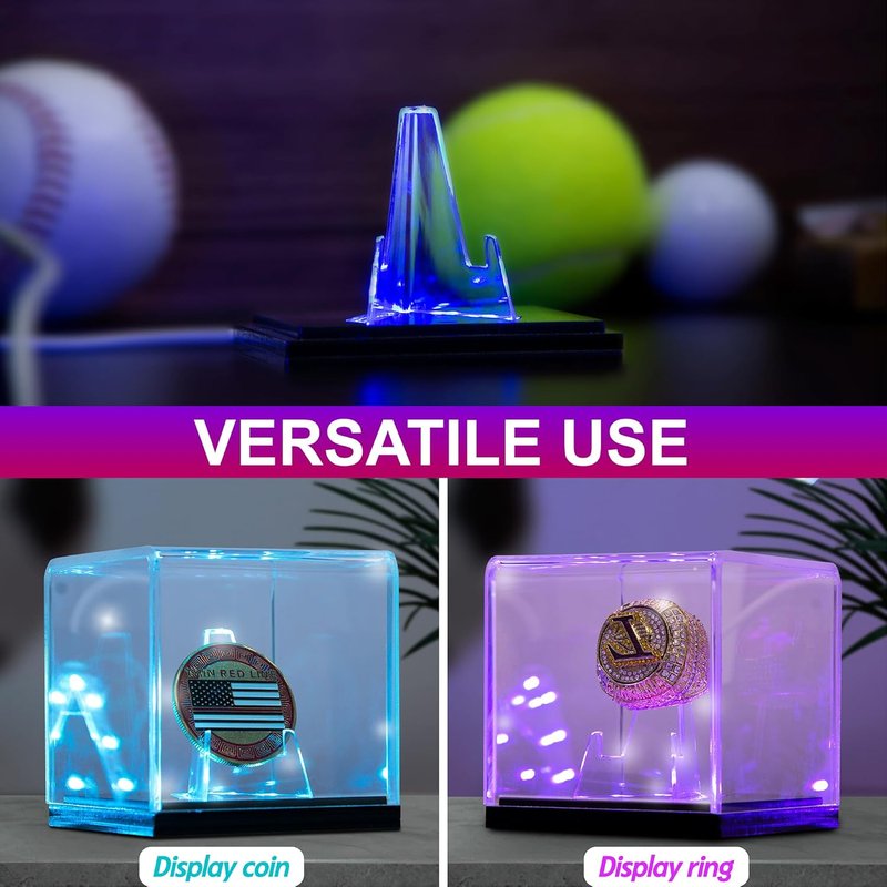 Championship Ring Display Case - LED Lighted, UV-Protected Holder | Premium Memorabilia Box for Baseball, Football, Super Bowl